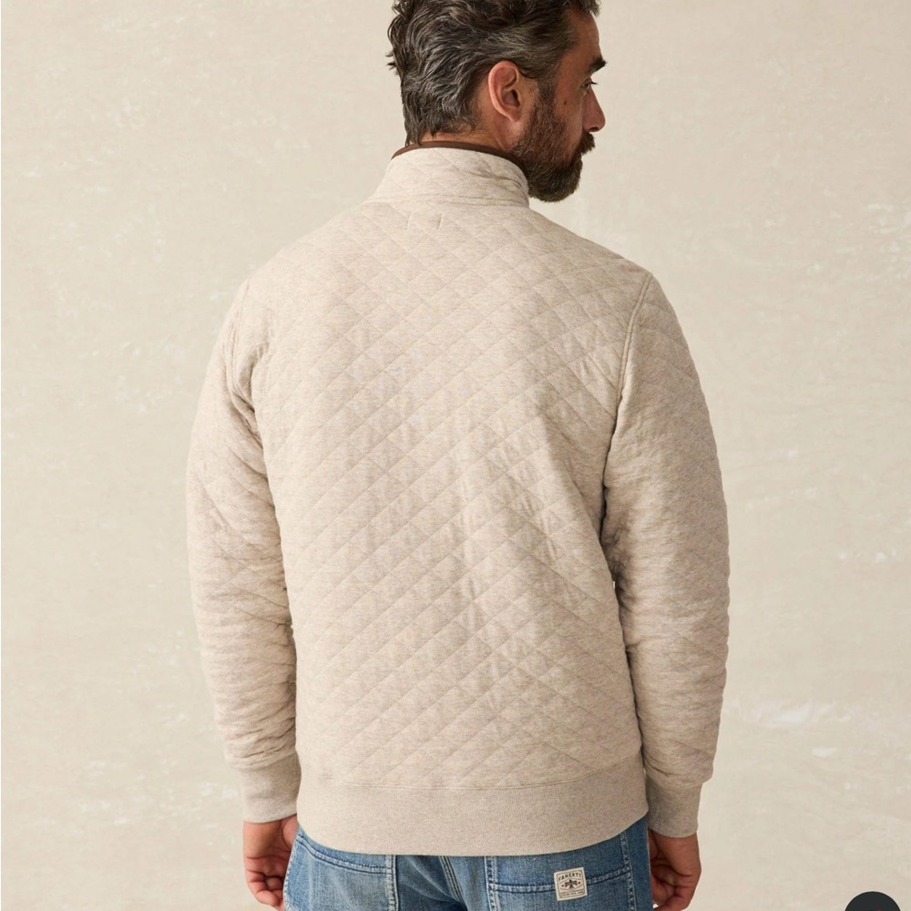 Faherty - Epic Quilted Fleece Pullover - Oatmeal Melange - Picture 4 of 6